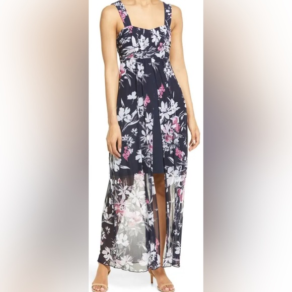 connected apparel Dresses & Skirts - CONNECTED APPAREL knee-length skirt and sheer overlay, sleeveless floral overlay
